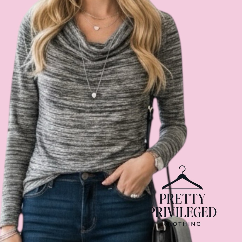 Ann Taylor Women's Gray Cowl Neck Long Sleeve